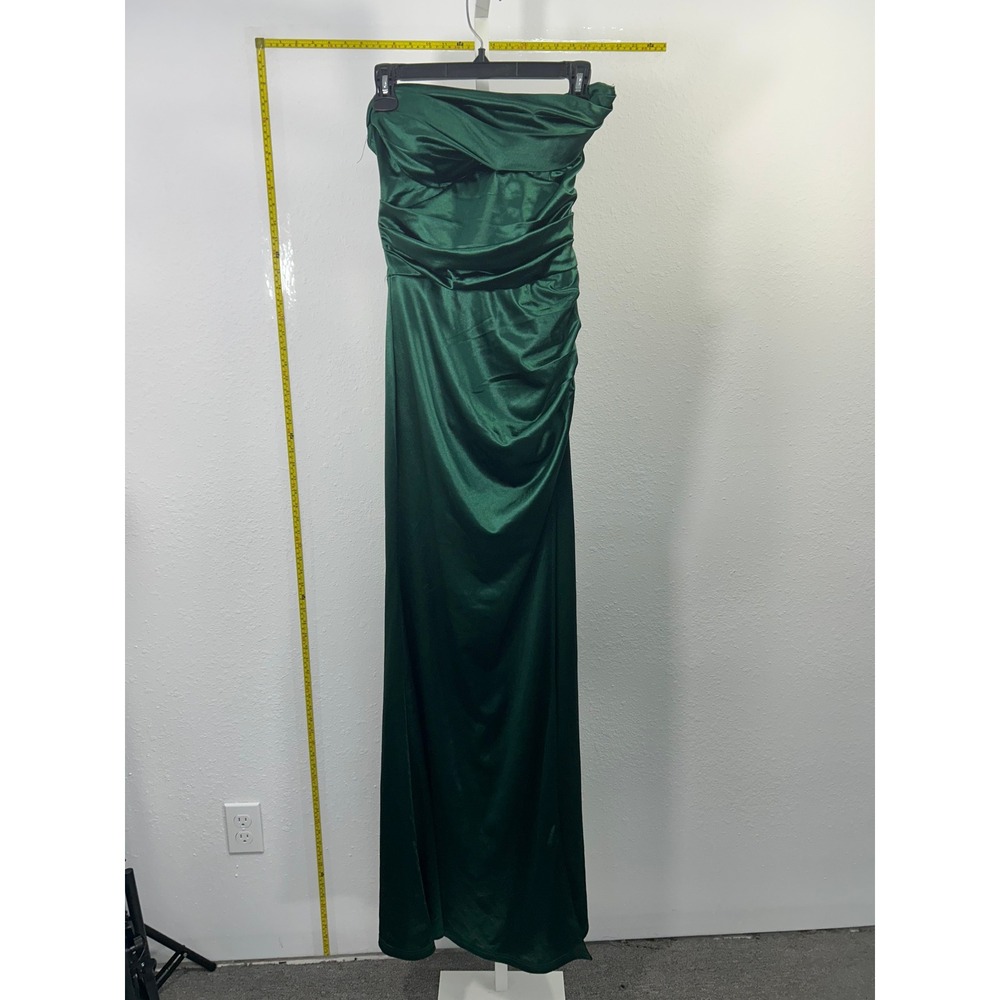 Windsor Emerald Green Satin Strapless Ruched Formal Maxi Gown Dress Women Size M